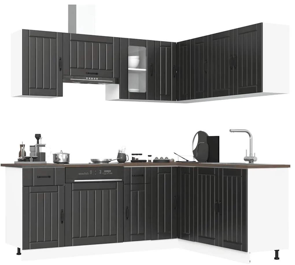 vidaXL Set dulap de bucătărie 11 piese „Lucca” lemn negru prelucrat