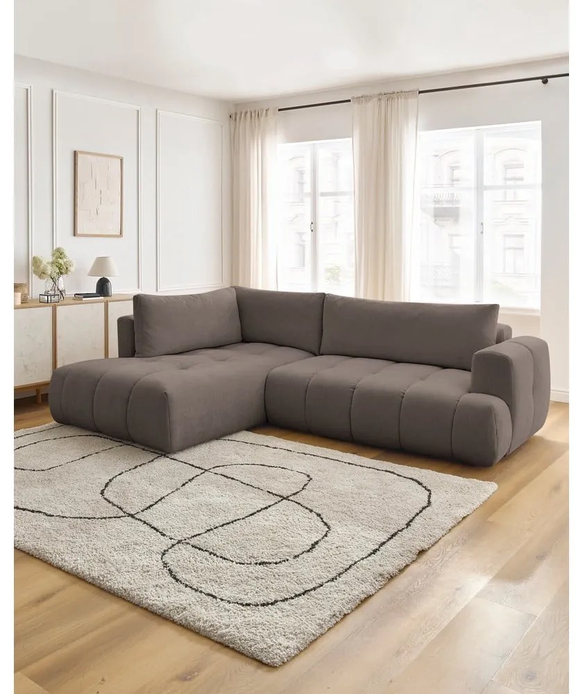 Colțar taupe extensibil/cu spațiu de depozitare (cu colț pe partea stângă/în formă de ”L”) Fuji – Bobochic Paris