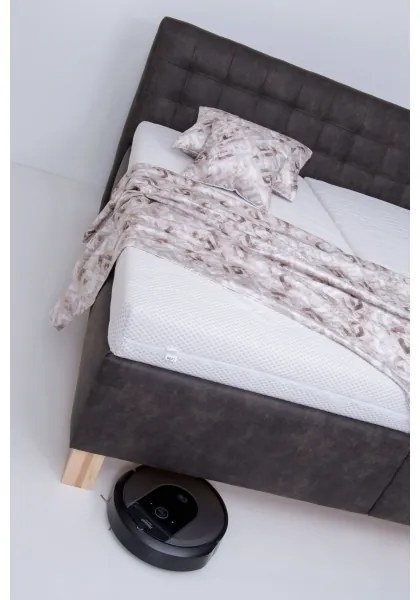 Pat tapițat VIOLET 160x200 cm, cu saltea inclusă și spațiu de depozitare, gri închis