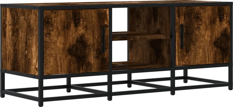 vidaXL Dulap TV stejar fumuriu, 100x35x41 cm lemn prelucrat și metal