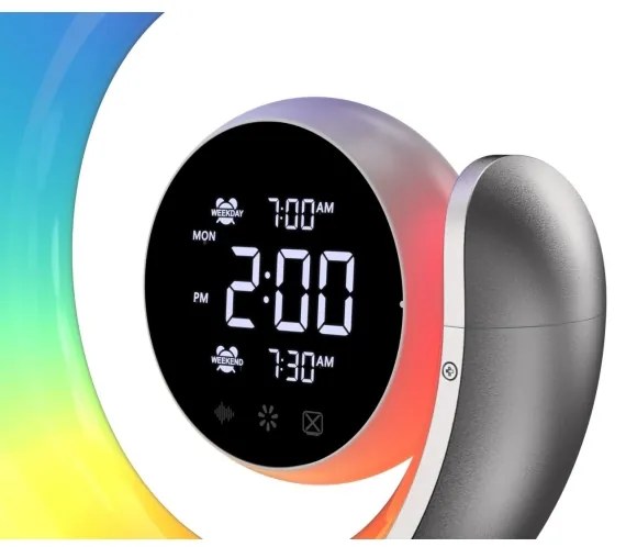 Immax 08985L-LED Lampă de birou RGBW cu ceas, LED 20W, USB 5V, argintiu