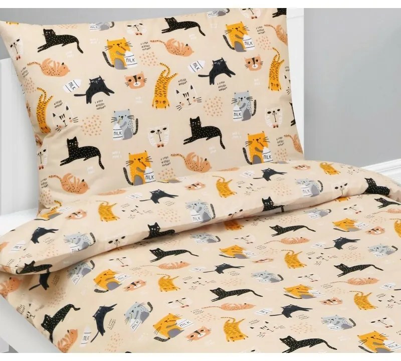 Bellatex Bumbac lenjerie de pat pentru copiiJunior Cat bej, 140 x 200, 70 x 90 cm