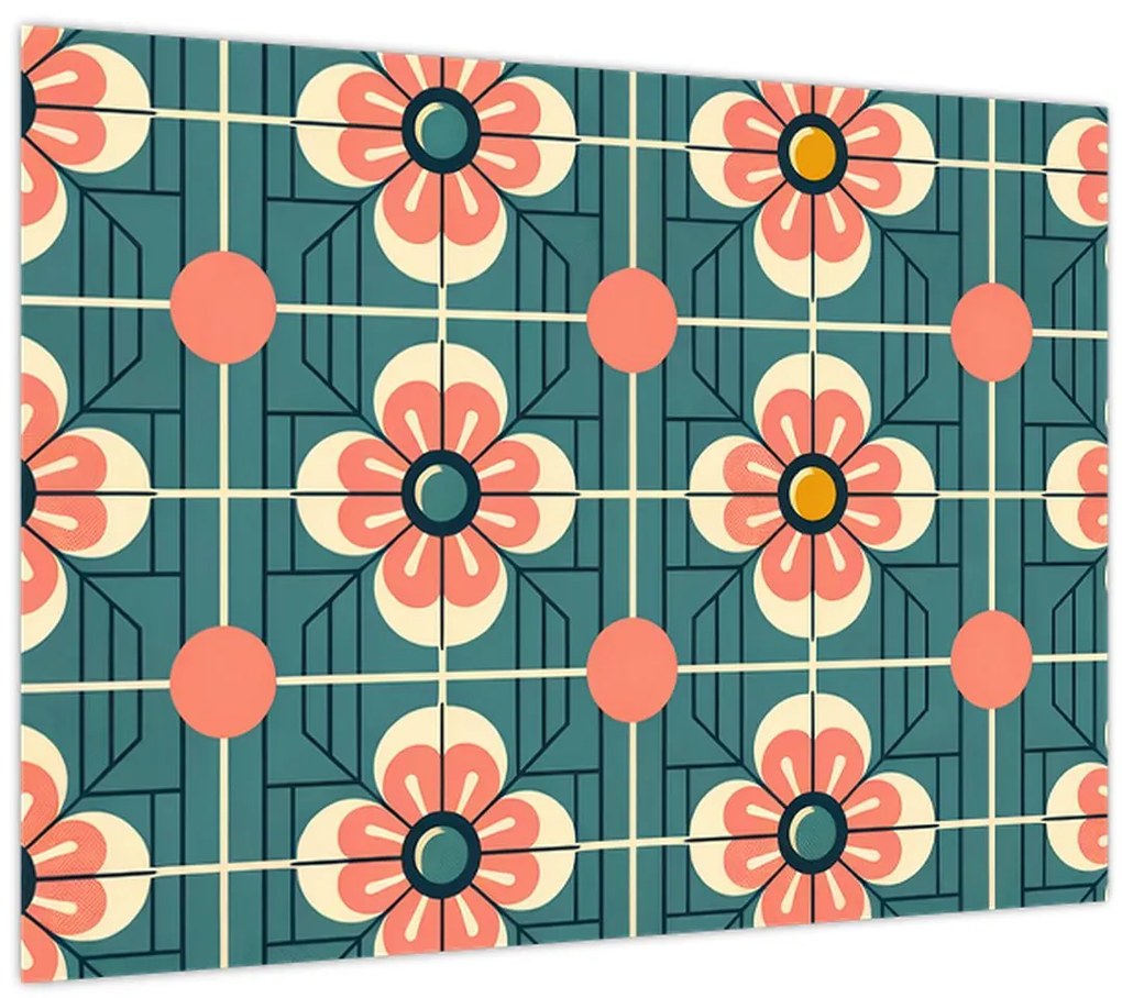Tablou pe sticlă - Model retro cu flori (70x50 cm)