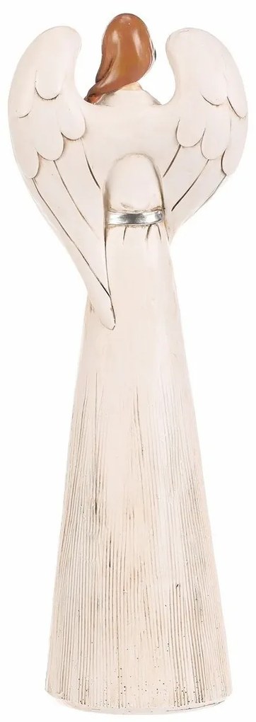 Înger din poliresină cu inimă argintie, 33 cm, bejdeschis