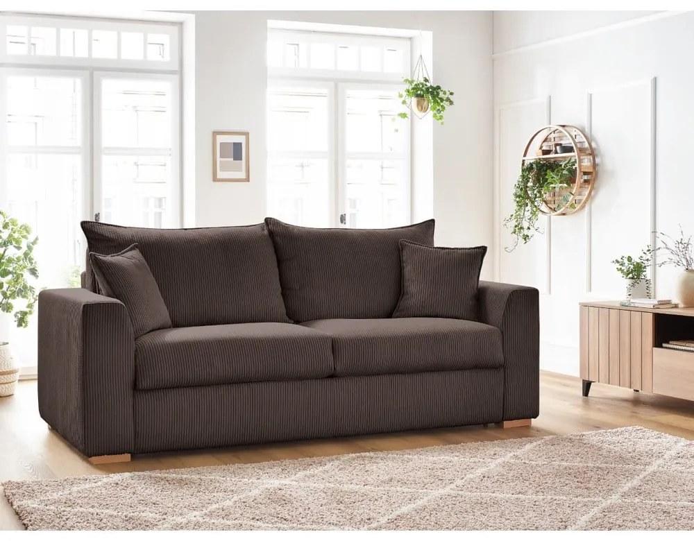 Canapea maro extensibilă cu tapițerie din catifea reiată 225 cm Augustin – Bobochic Paris