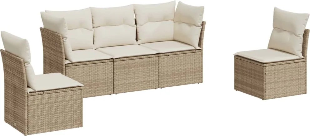 vidaXL Set canapele de grădină cu perne, 5 piese, bej, poliratan