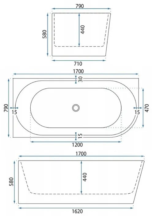 Cada de colt acrilica Bellanto Slim 170 Stanga