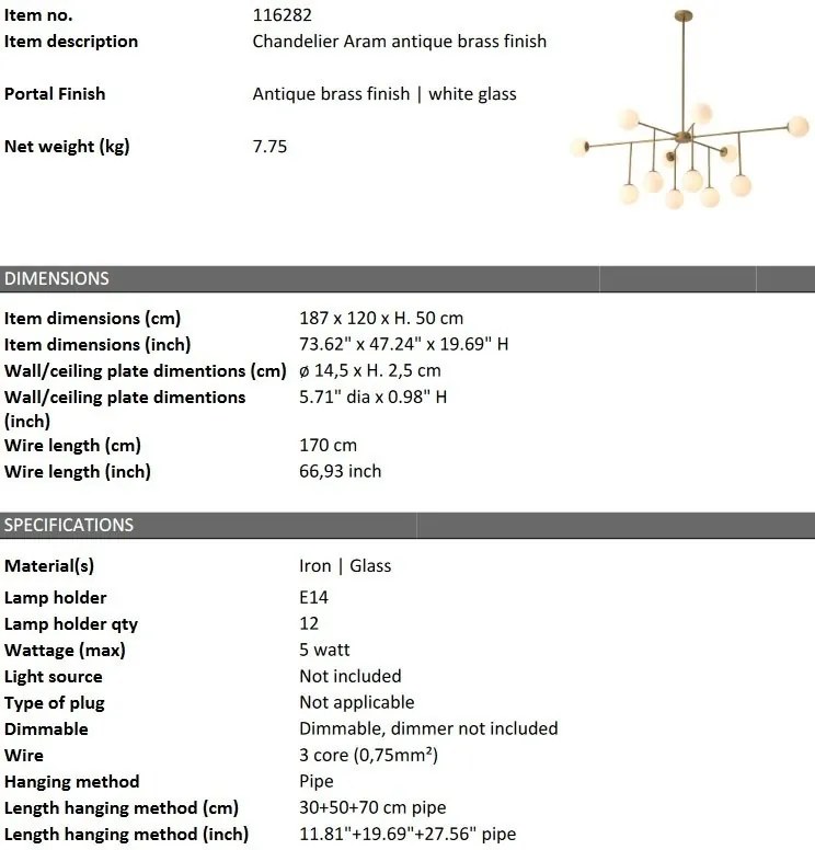 Lustra moderna cu 12 surse de lumina design LUX Aram