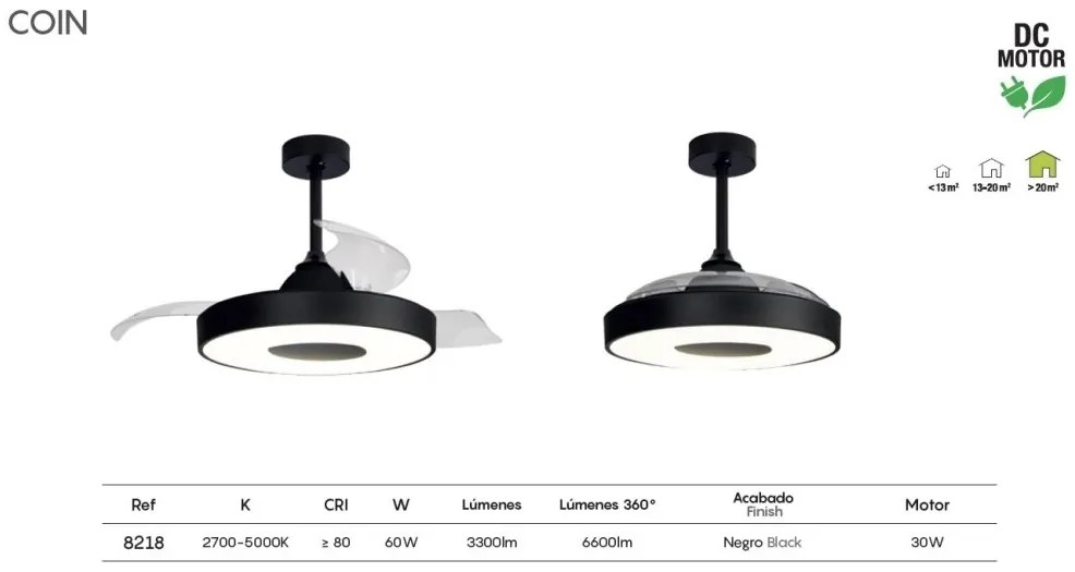 Lustra LED cu Ventilator si telecomanda COIN negru