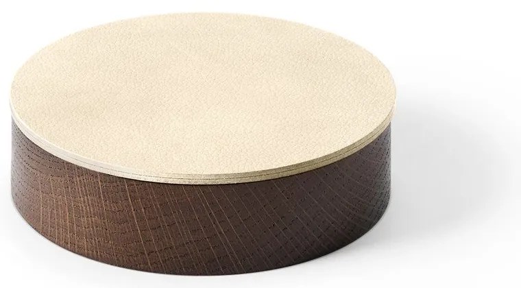 Cutie de depozitare maro-crem din lemn și din piele ecologică cu capac, decorativă ø 11x3,5 cm Circle Nupo – LIND DNA