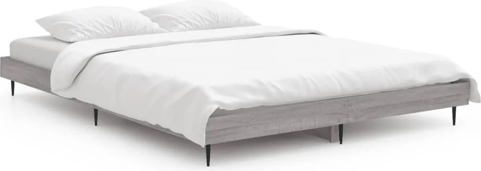 vidaXL Cadru de pat, gri sonoma, 135x190 cm, lemn prelucrat