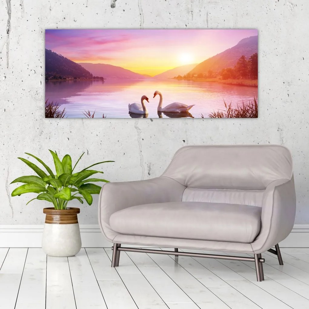 Tablou - Lebăde îndrăgostite (120x50 cm)