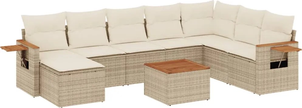 vidaXL Set canapele de grădină, 9 piese, cu perne, bej, poliratan