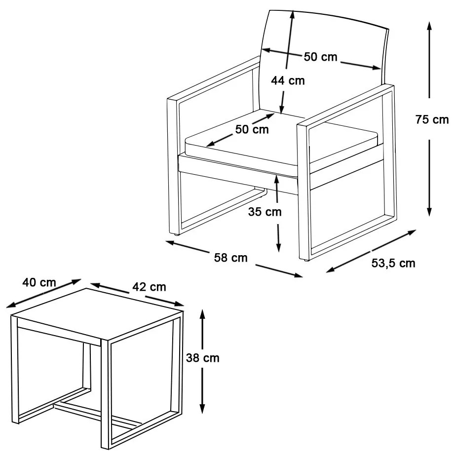 Set mobilier de exterior pentru 2 persoane cu masuta de cafea