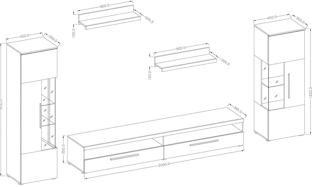 Mobilier living Indiko Typ 09 (alb + alb lucios) (cu iluminat). 1108199