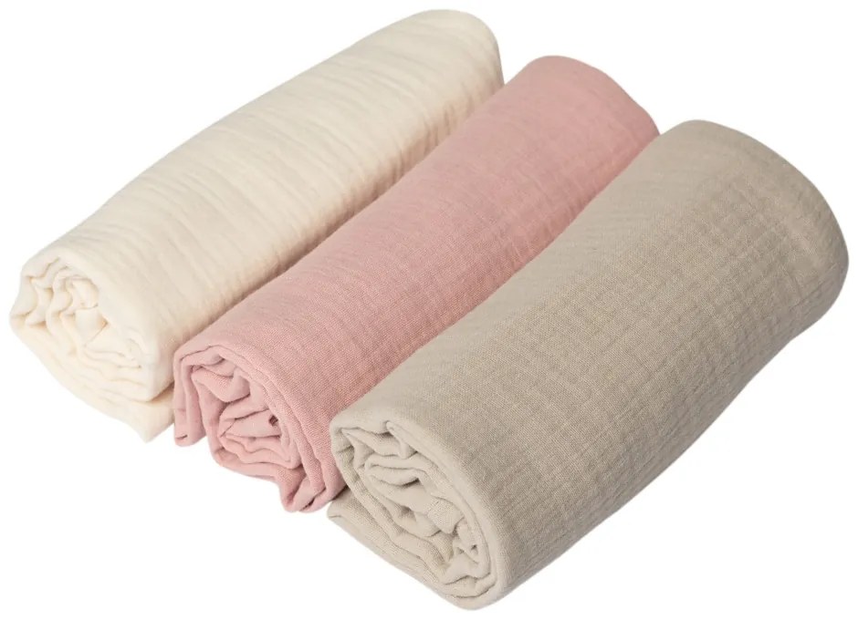 Set 3 paturici din muselina dubla moale 78x78 cm Kidizi Pink, 100% bumbac