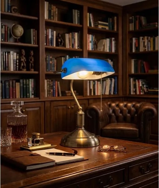 Lampă de masă BRILAGI BANK OFFICE 1xE27/60W/230V alamă/albastru