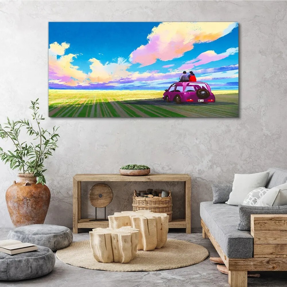 Tablou canvas luncă mașină cer cuplu