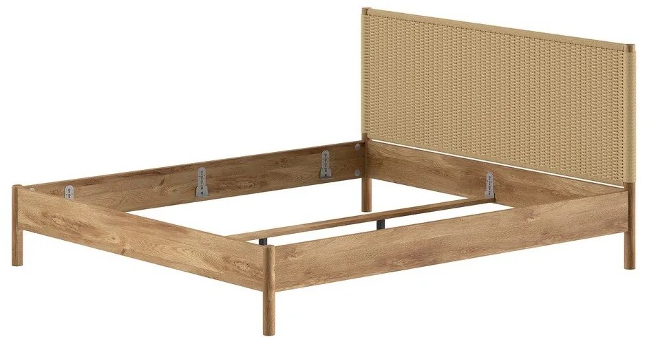 Pat matrimonial în culoare naturală din lemn de stejar fără somieră 180x200 cm Olive Rope – Vipack