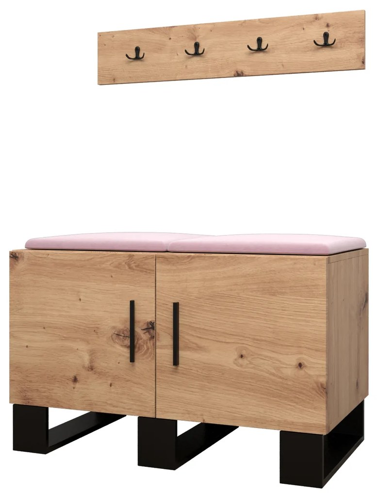 Set mobilier pentru hol Amanda 21 (Stejar artisan + roz). 1086038