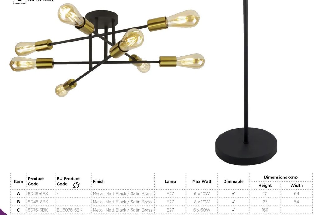 Lustra moderna design minimalist Armstrong 6L 8046-6BK SRT