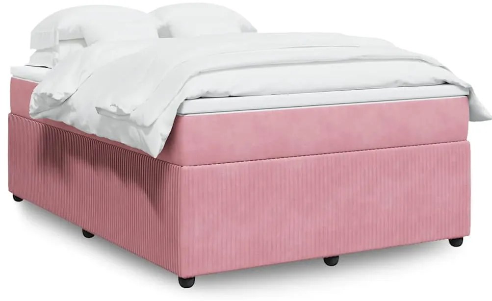 vidaXL Pat box spring cu saltea, roz, 140x200 cm, catifea