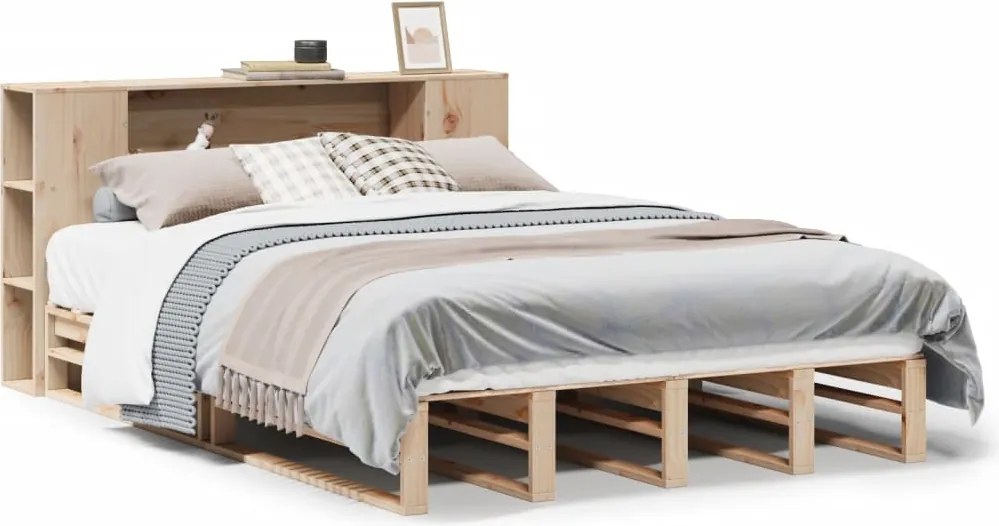 vidaXL Pat cu bibliotecă fără saltea, 140x200 cm, lemn masiv