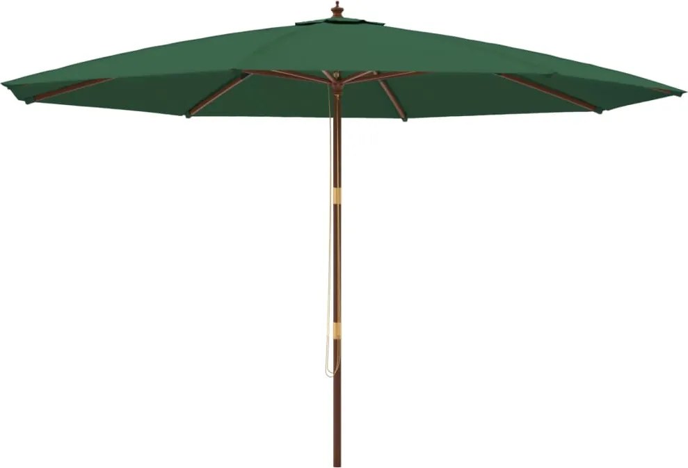 vidaXL Umbrelă de soare de grădină, stâlp din lemn, verde, 400x273 cm