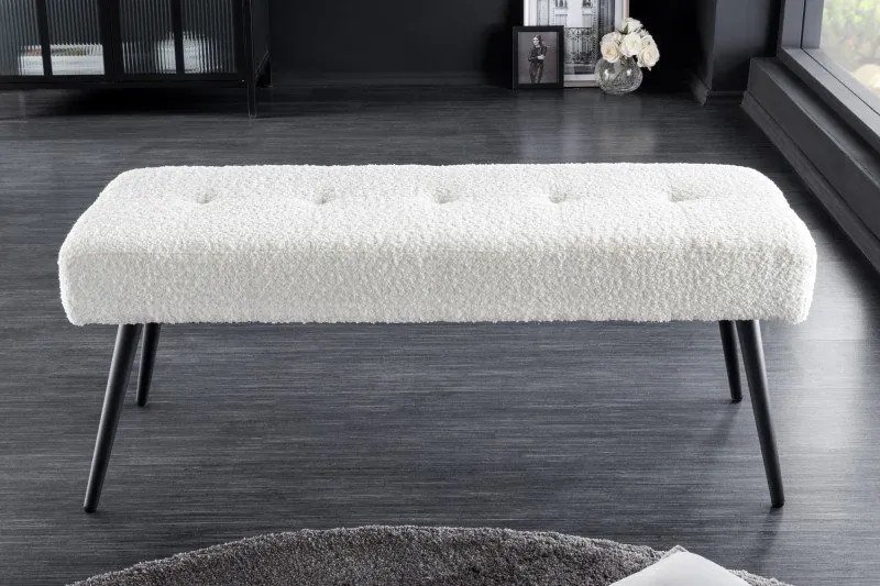 Bancheta tapitata design modern Boutique 100cm, boucle alb