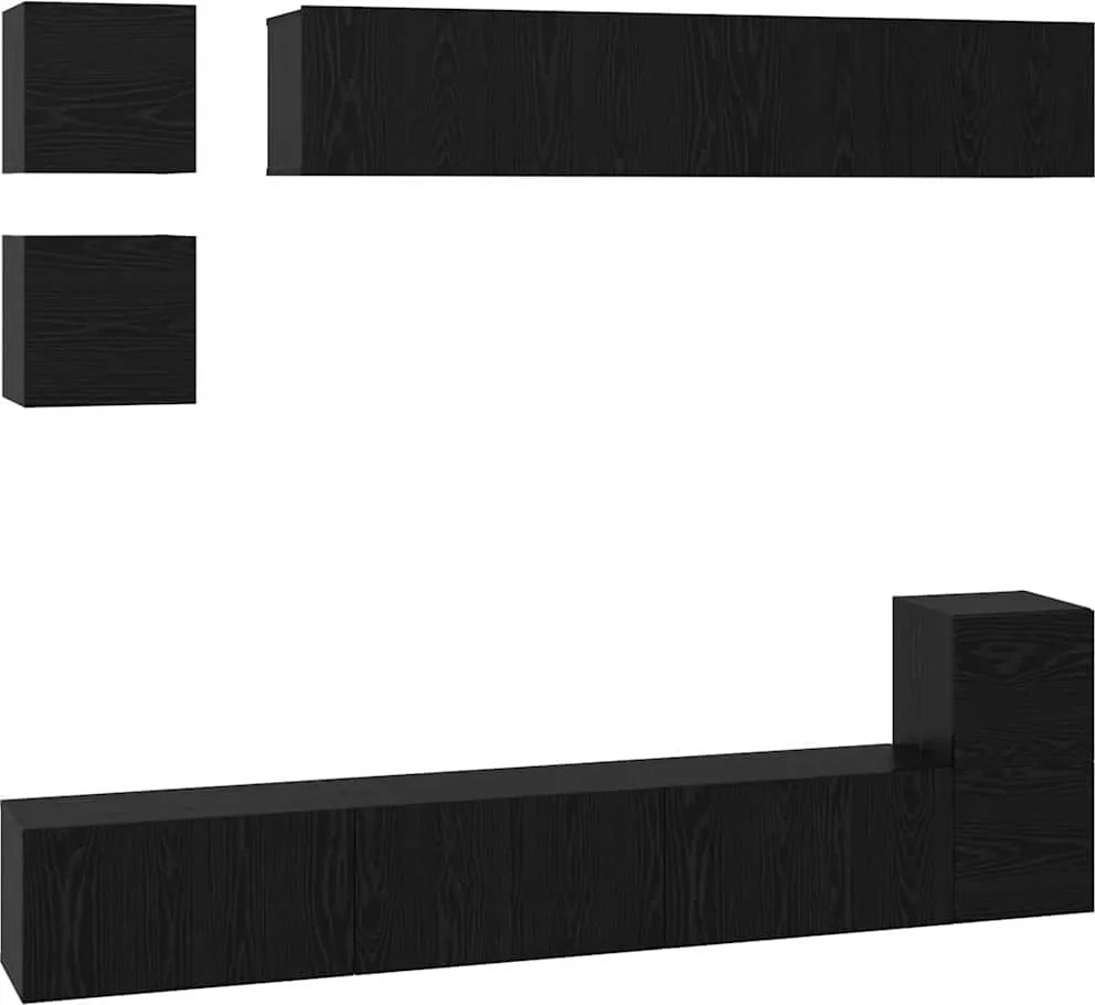 vidaXL Set comodă TV Pe perete 8 pcs Stejar Negru Lemn compozit