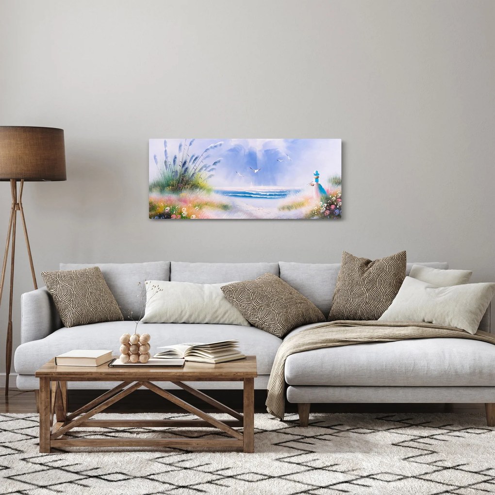 Tablou - Plaja romantică, pictură în ulei (120x50 cm)