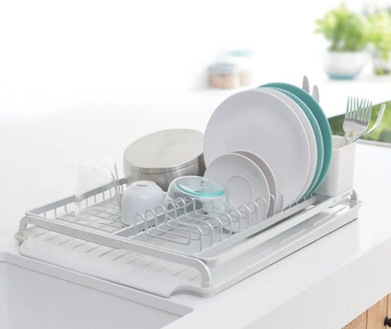 Resigilat: Uscator de vase Brabantia Sinkside 1000205, Tava de scurgere in chiuveta, Suport ustensile, Gri deschis