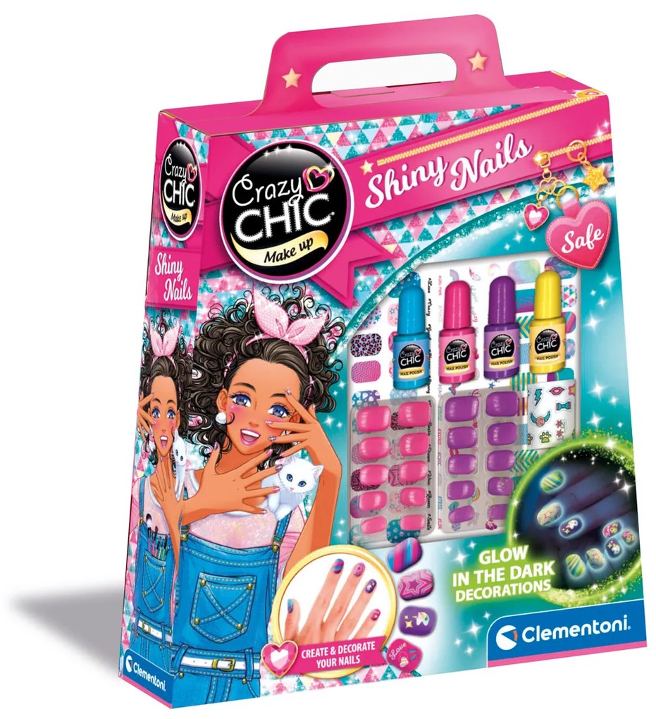 Set de lacuri de unghii Clementoni Crazy CHIC care strălucesc în întuneric