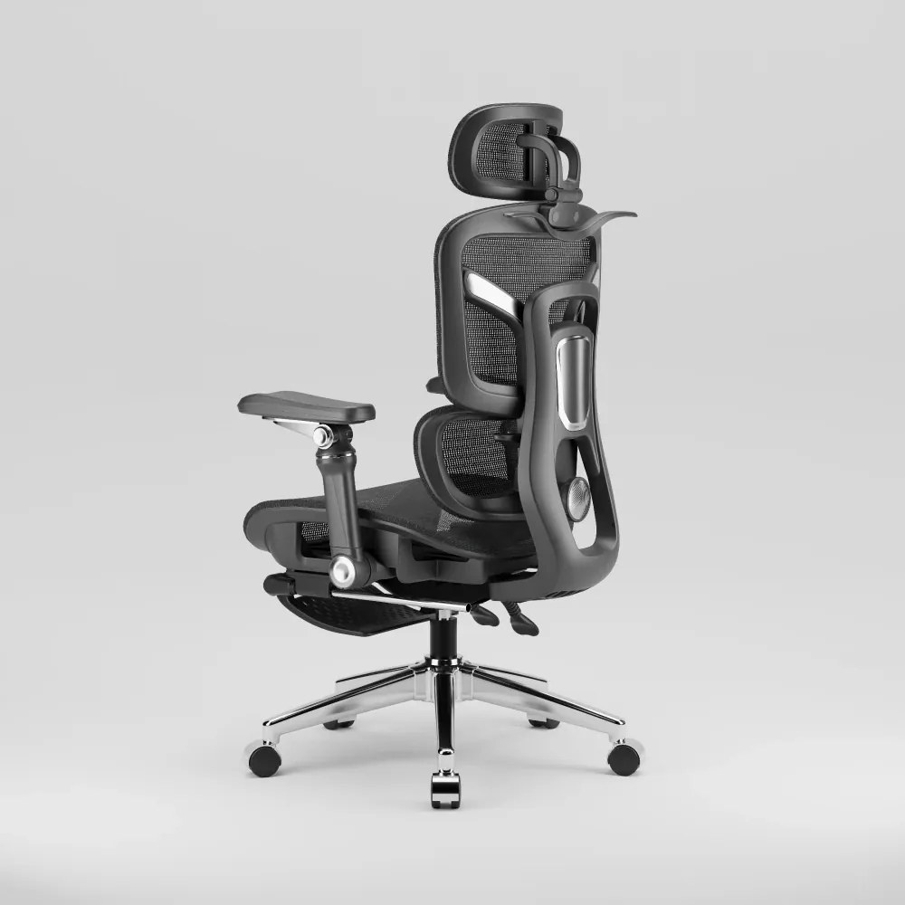 RESIGILAT- Scaun ergonomic, Sezut translatie, cotiere 9D, tetiera 3D, suport lombar 3D Adaptive, pivotant, suport picioare, Negru