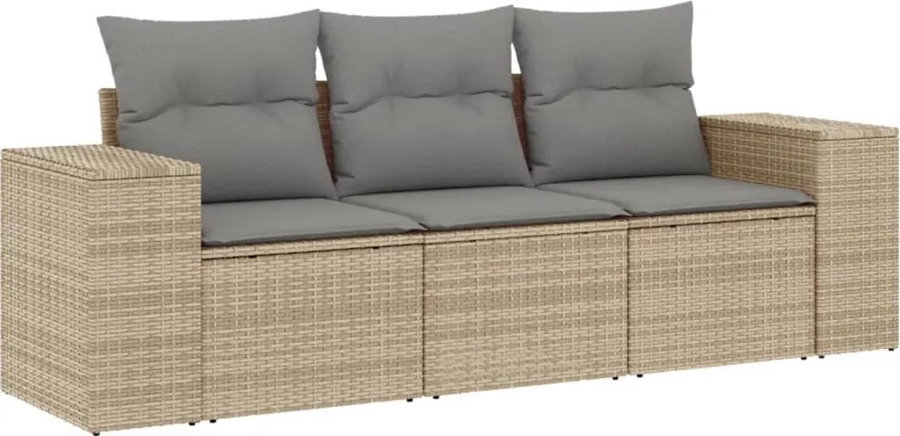 vidaXL Set canapele de grădină, 3 piese, cu perne, bej, poliratan