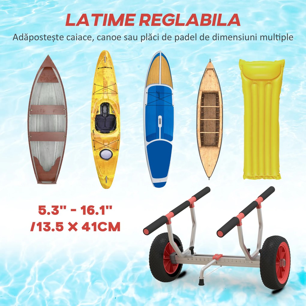 SPORTNOW Cărucior de Transport pentru Caiac și Canoe cu Lățime Reglabilă din Aluminiu, 79x72,5x42 cm, Negru | Aosom Romania