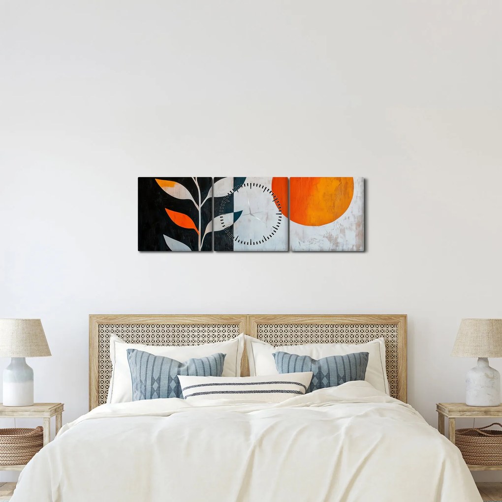 Tablou - Abstracție cu plantă și soare (cu ceas) (90x30 cm)