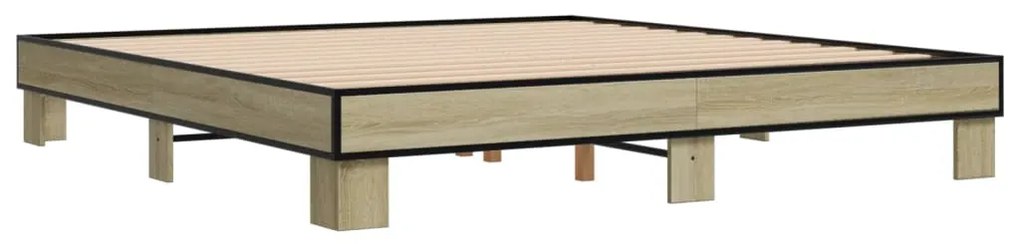 3280223 vidaXL Cadru de pat, stejar sonoma, 180x200cm, lemn prelucrat și metal