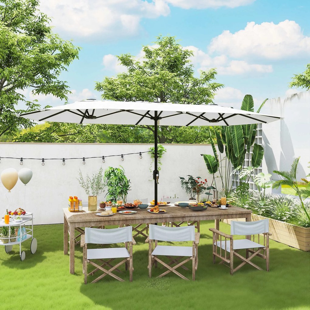 Outsunny Umbrelă Dublă de Grădină 4.6x2.7 m, Umbrelă de Exterior cu Manivelă, Husă Protectoare, 12 Spițe, Anti UV 50+, pentru Terasă Balcon Piscină Grădină, Alb | Aosom Romania