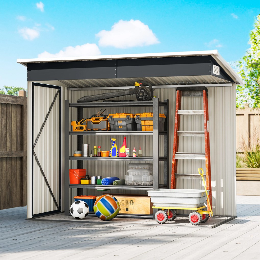 Outsunny Șopron de Grădină 2.68m² din Oțel Galvanizat cu 3 Uși Blocabile, Șopron cu Guri de Aerisire, Acoperiș Înclinat și Mănuși, Depozitare Unelte, 234x132x185 cm, Gri Închis | Aosom Romania