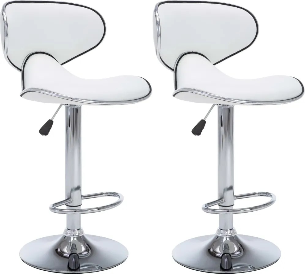 vidaXL Scaune de bar, 2 buc., alb, piele ecologică