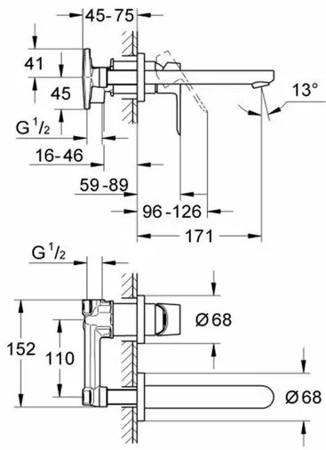 Baterie lavoar incastrata Grohe BauEdge crom corp incastrat inclus