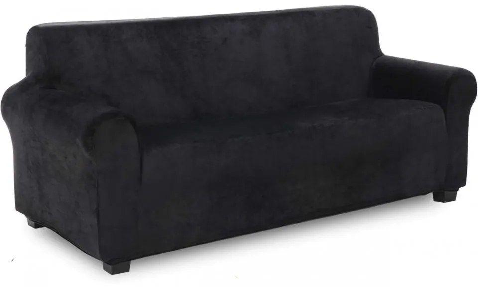 Husa elastica din catifea, canapea 3 locuri, cu brate, negru, HCCJ3-01