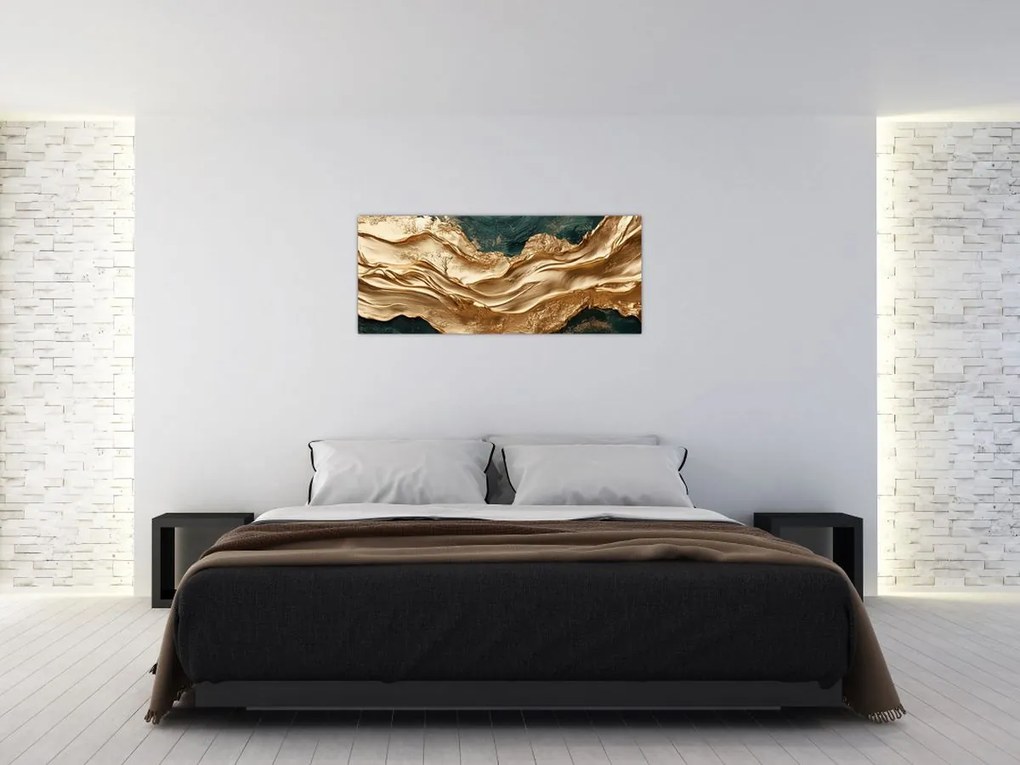 Tablou - Abstracție verde cu auriu II. (120x50 cm)