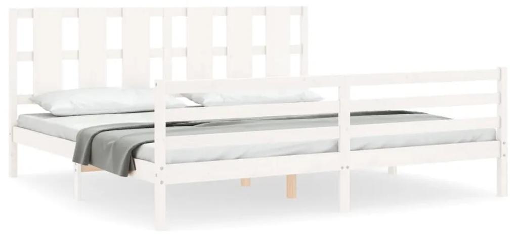 3194132 vidaXL Cadru de pat cu tăblie Super King Size, alb, lemn masiv