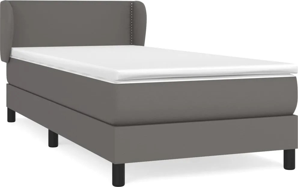 vidaXL Pat box spring cu saltea, gri, 80x200 cm, piele ecologică