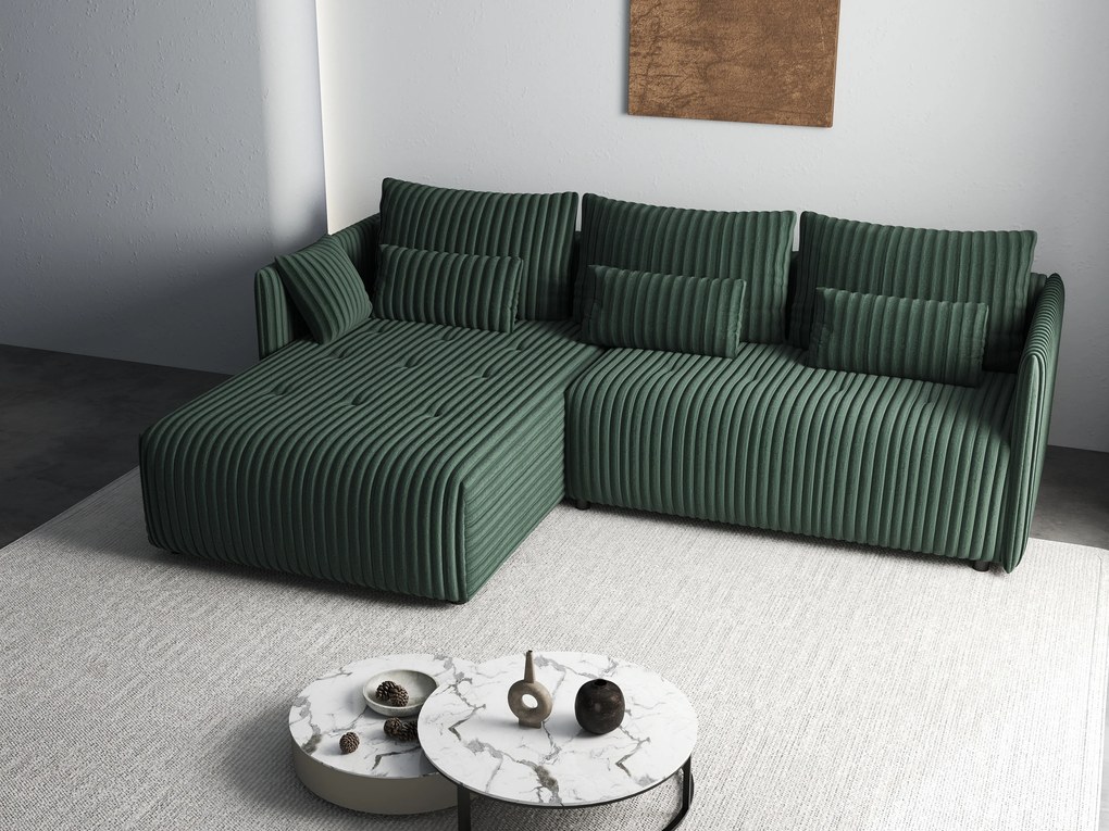 Colțar extensibil dumonde cu ladă de depozitare si sezut confortabil din spuma high-density, Malta Ambience Verde II 235x185 cm