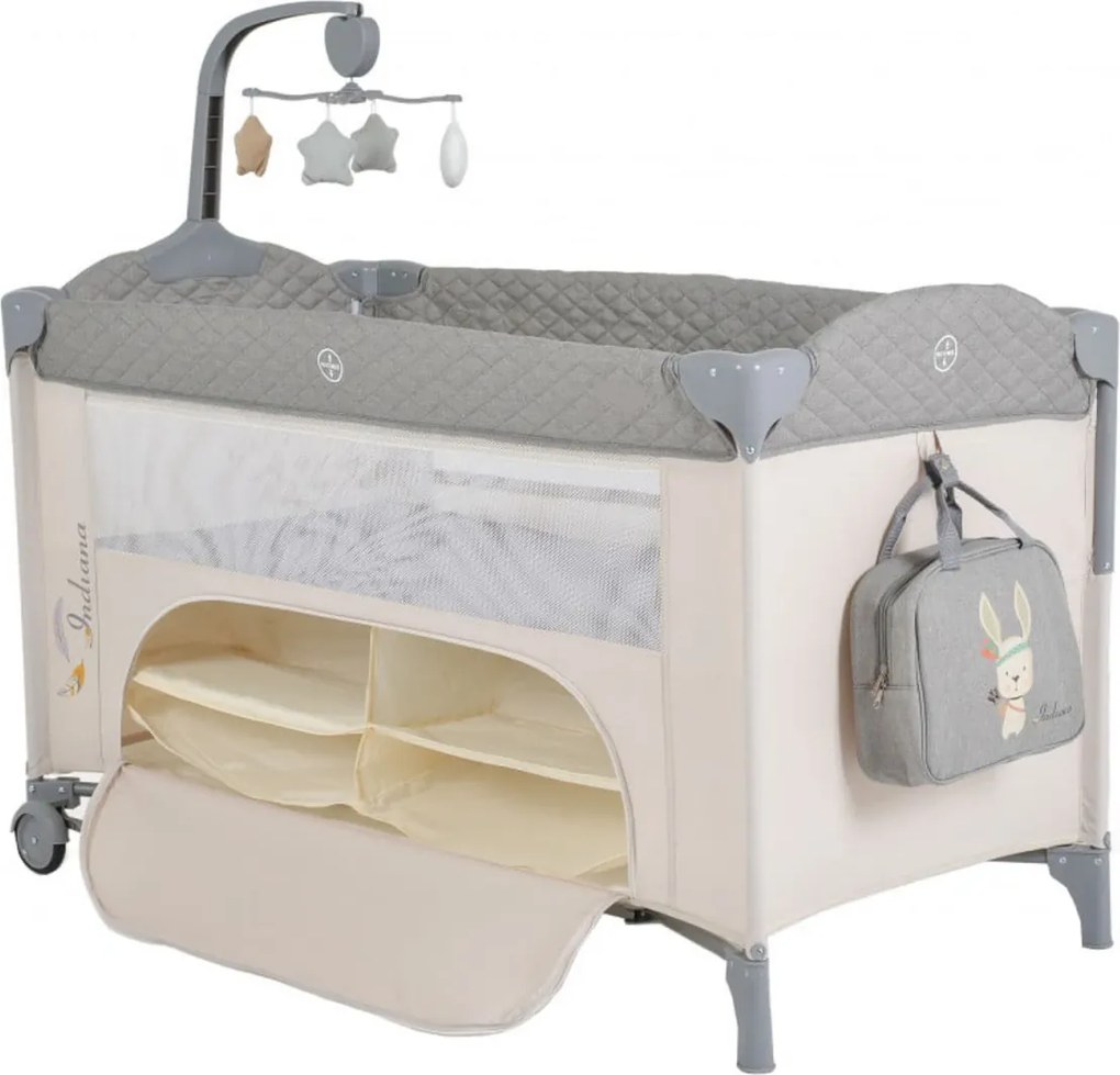 Patut pliant transformabil in tarc copii NOVOKIDS™ Indiana NEST, 62X125 cm, 2 Niveluri, Jucarie Carusel muzical, Fermoar acces lateral, Geanta bebe,