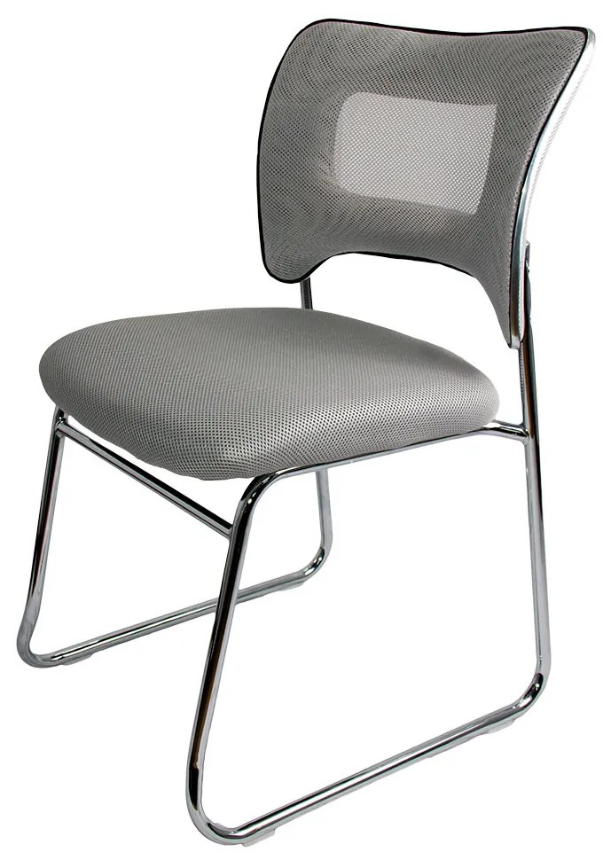 Scaun vizitator gri deschis HRC613F din material mesh si baza metalica cromata