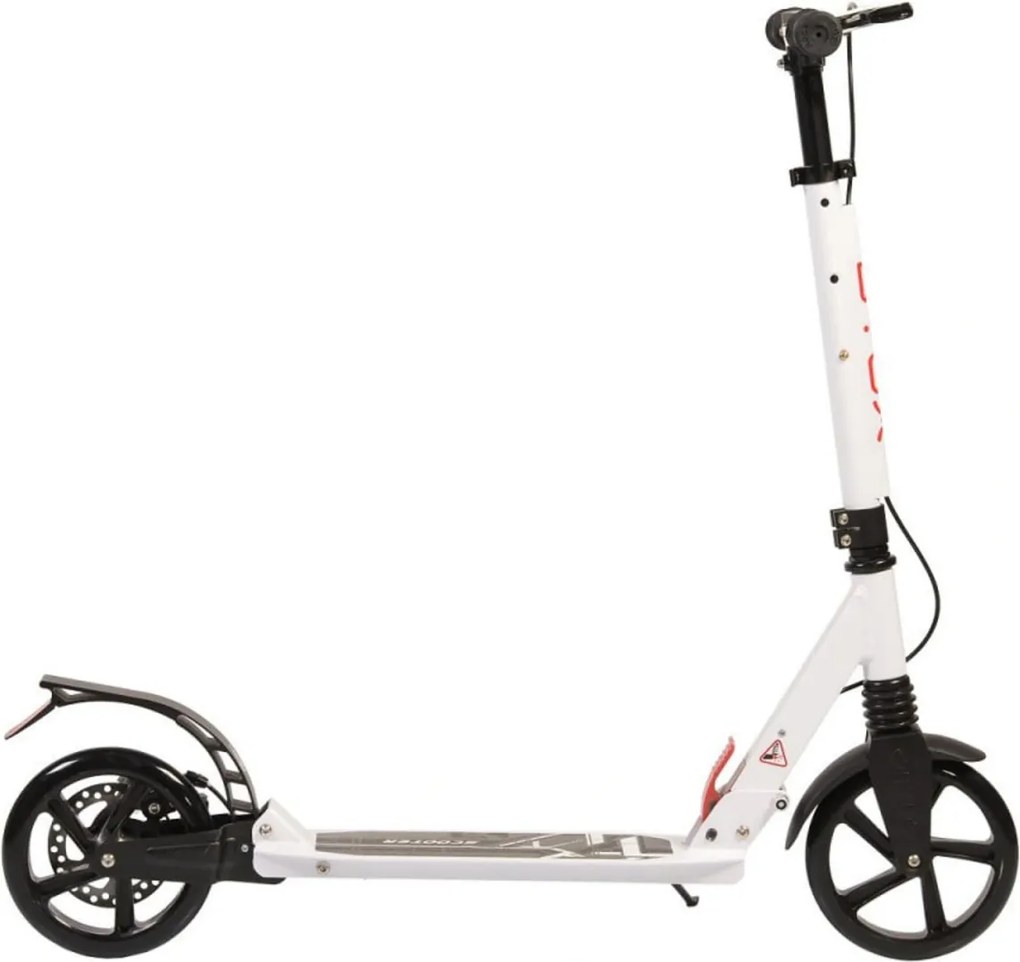 Trotineta din aluminiu cu frana pe disc NOVOKIDS™ Plexus Street Challenger, maxim 100 kg, Franare dubla, Suspensie dubla, Diametru roata 200 mm, Alb
